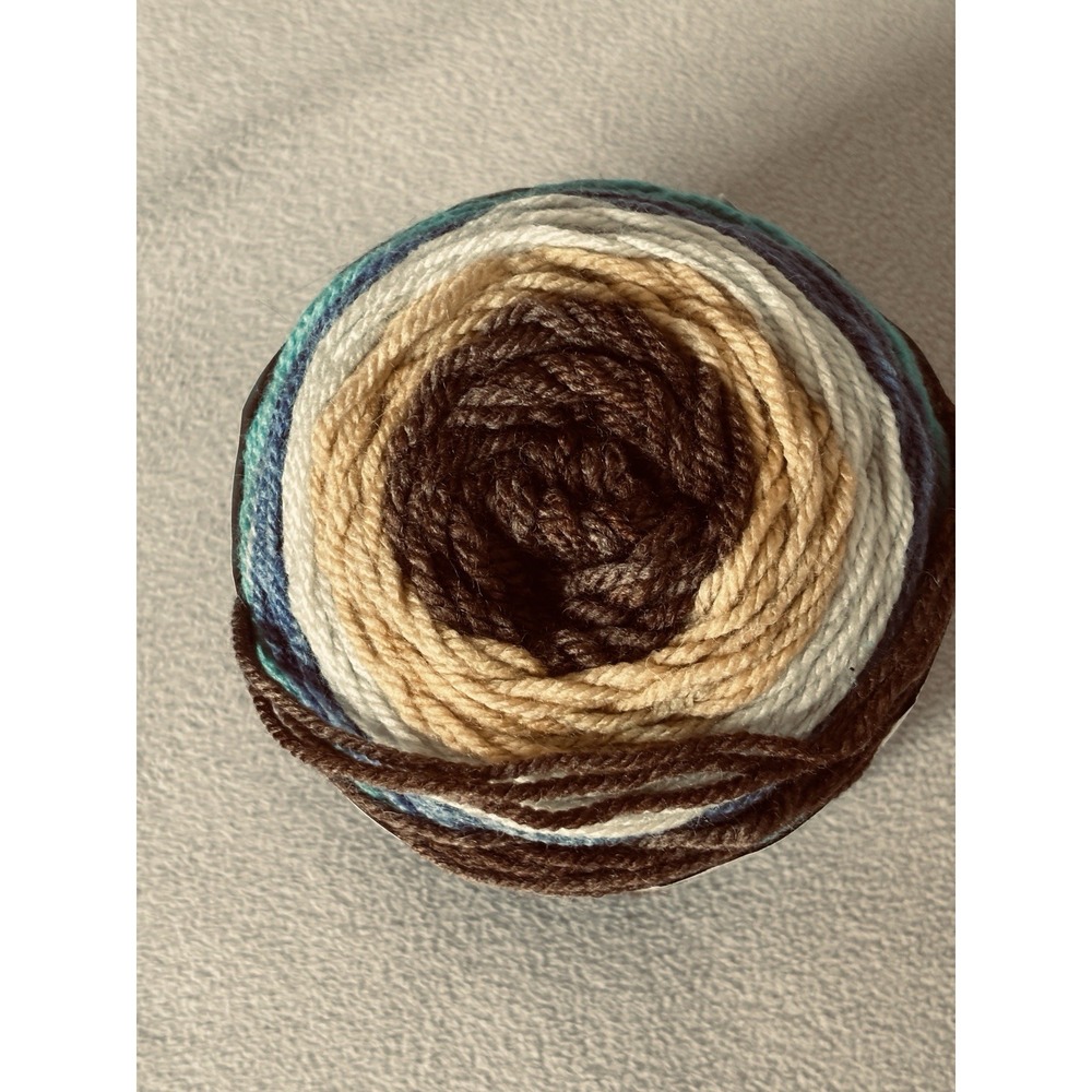 Caron Cakes Yarn Blue Yellow Brown Jelly Roll Self Striping Worsted - Picture 2 of 5